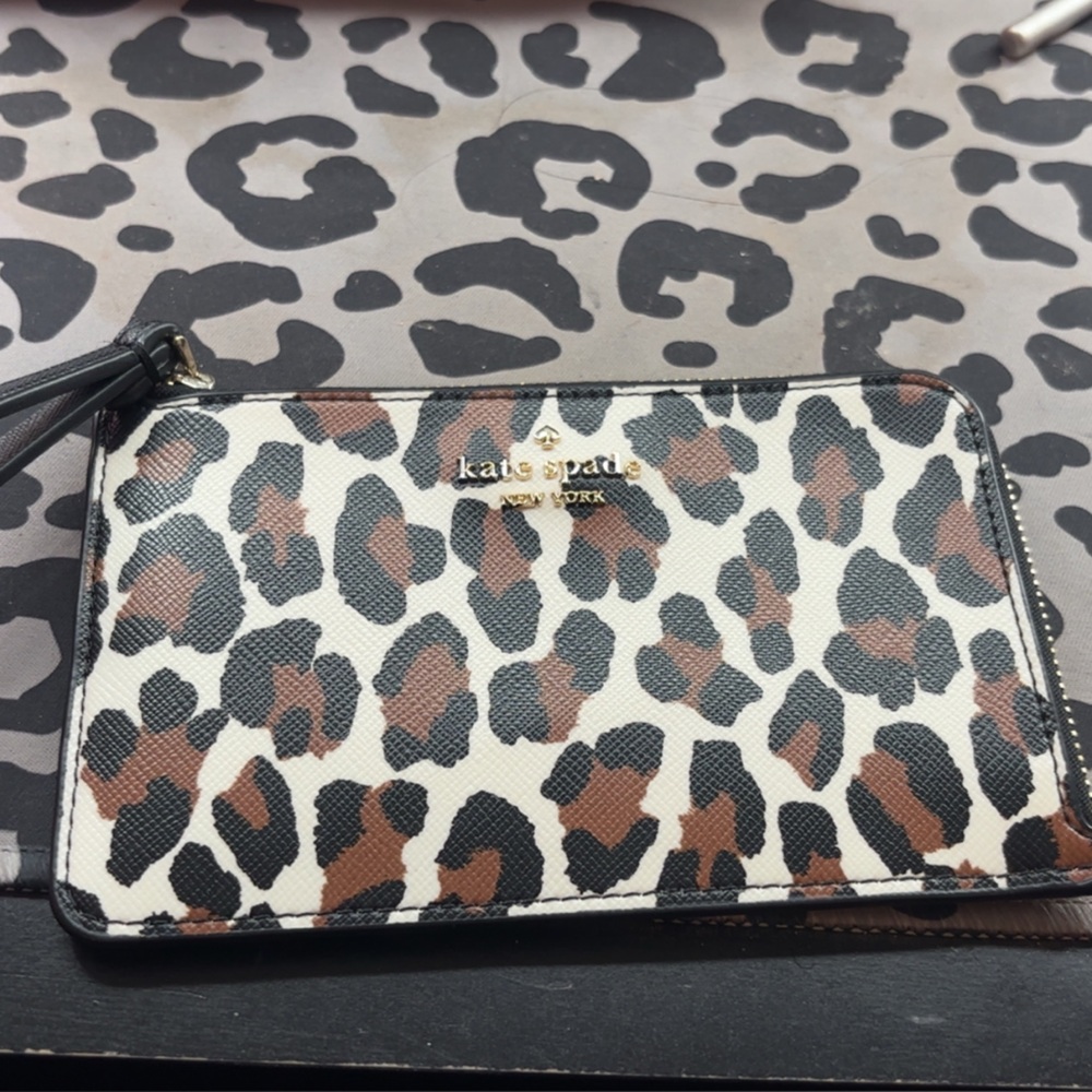 Kate Spade Animal Print Wristlet in Black and Brown